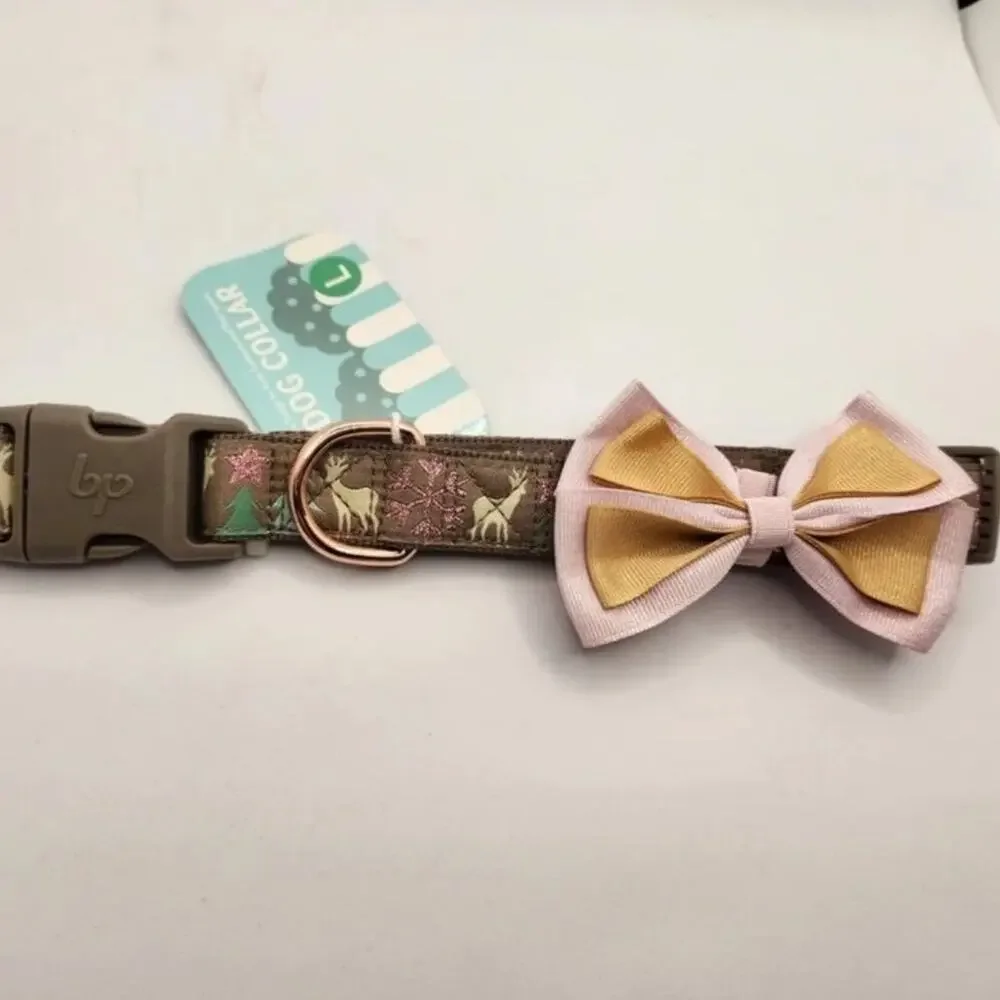 Blueberry Dog Collar with bow tie pink deer size Large NWT